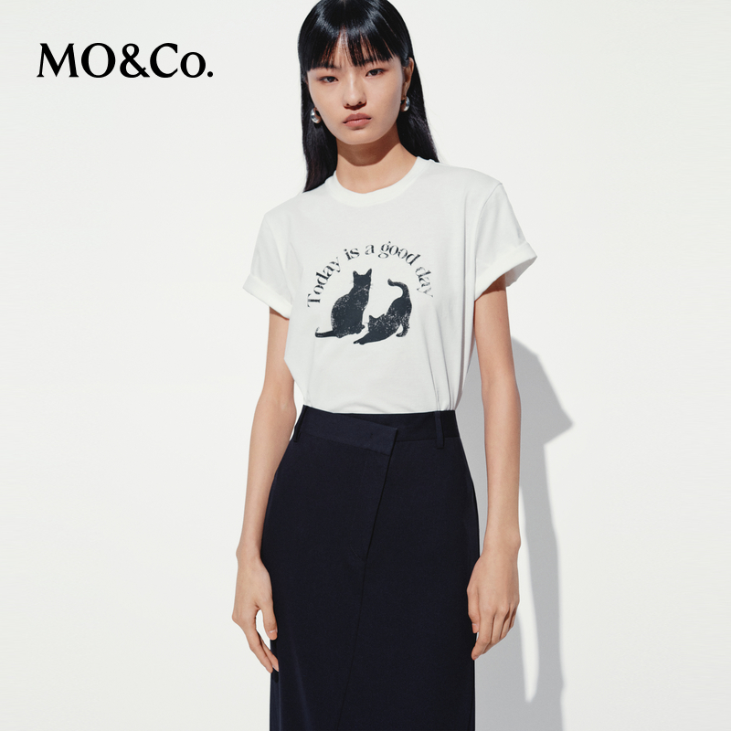 MOCO短袖T恤2025夏新品5A抗菌防螨棉质萌宠印花宽松MBE2TEE035