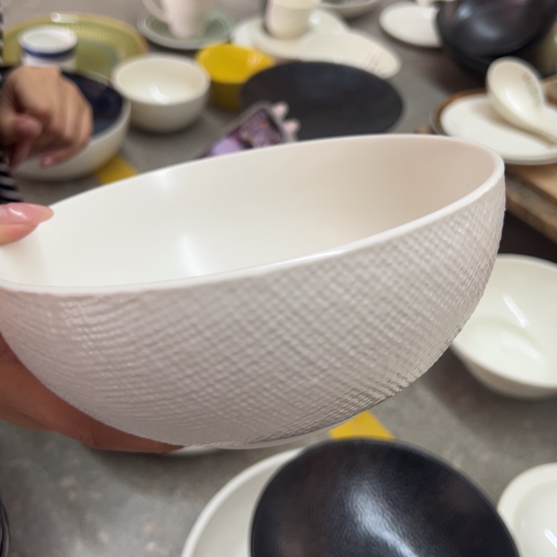 新骨瓷083瑕疵慎拍哑光珍珠白麻布纹7.5寸面碗 全标全标全标