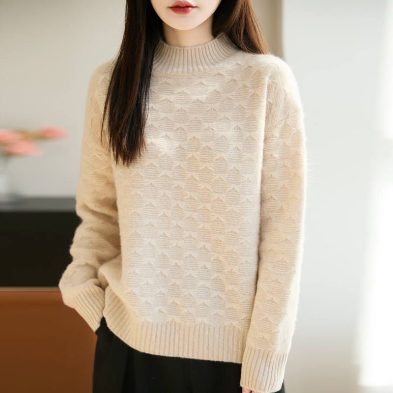 法式设计感蝴蝶结提花针织衫女半高领加厚保暖打底衫2025新款毛衣