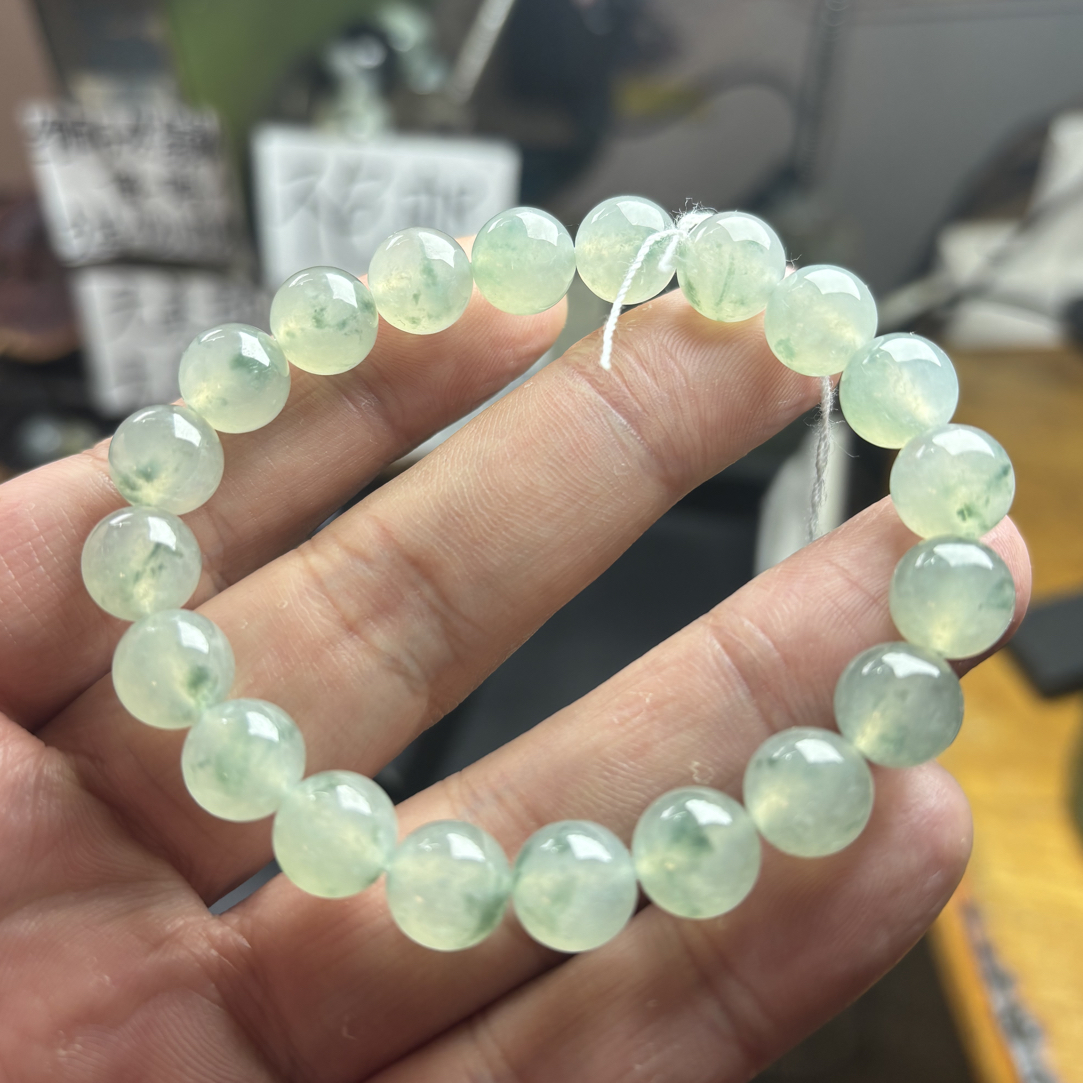 缅甸天然翡翠a货 冰飘绿花卡9.8*20颗