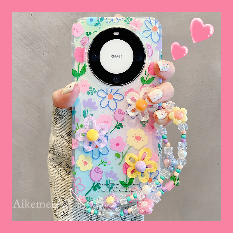 适用华为mate70pro+手机壳春日彩色涂鸦mate60pro+花朵立体糖豆花