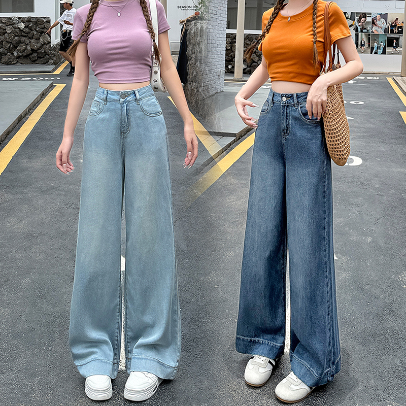 小个子夏季薄款新款天丝牛仔裤薄款女九分长裤高腰显瘦阔腿直筒裤