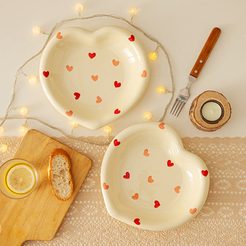 奶fufu桃心爱心盘陶瓷盘餐具釉下彩ins奶油风西餐盘菜盘汤盘家用