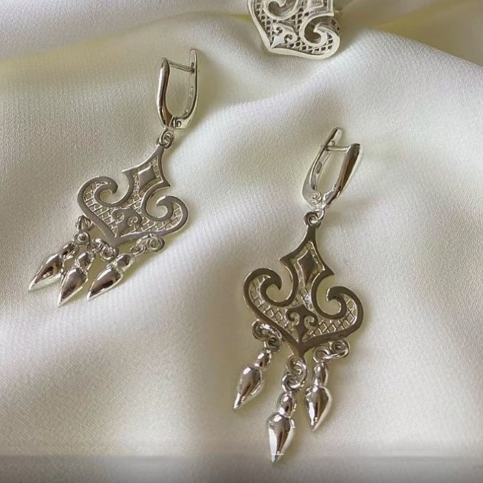 铜合金耳饰 蒙古元素银色耳环耳扣 女轻奢复古民族风百搭气质个性