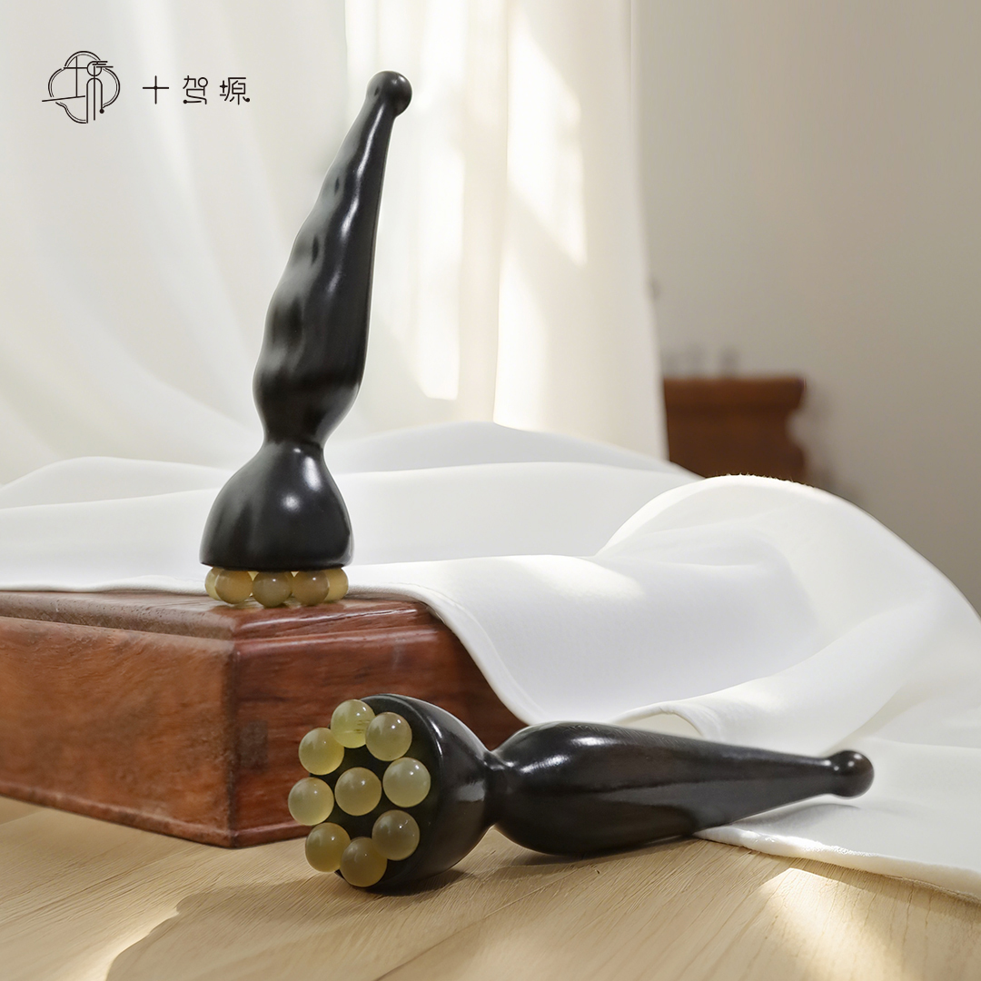 紫光檀木九珠羊角大莲蓬眼部按摩器面部梳子礼盒送老师