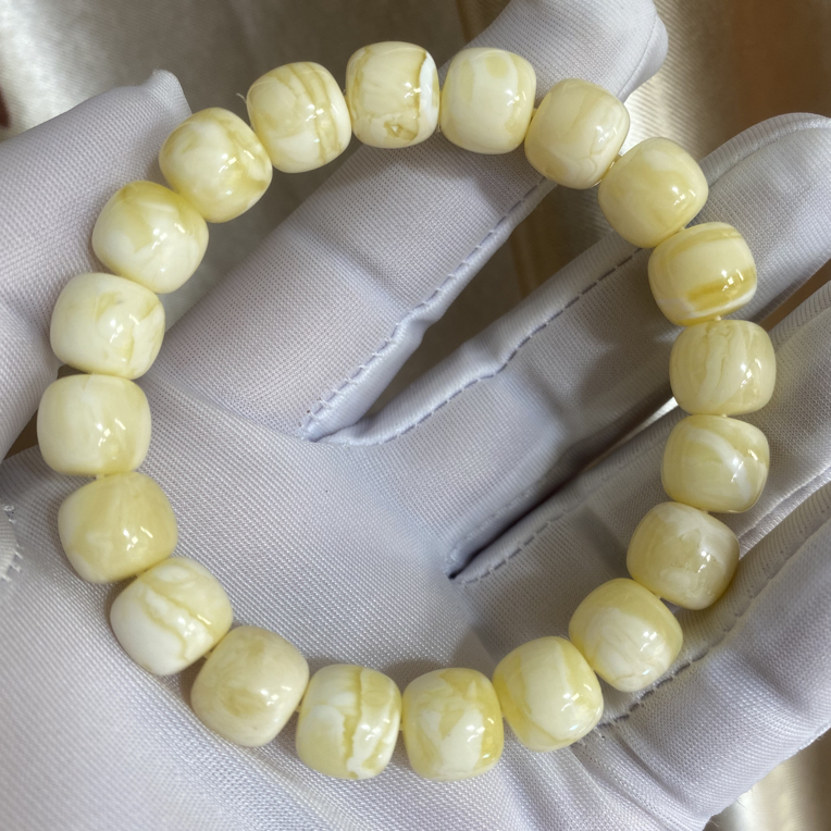 俄料白蜡妖纹天然无优化浓白老型蜜蜡手串 完美品 一手货源福利价