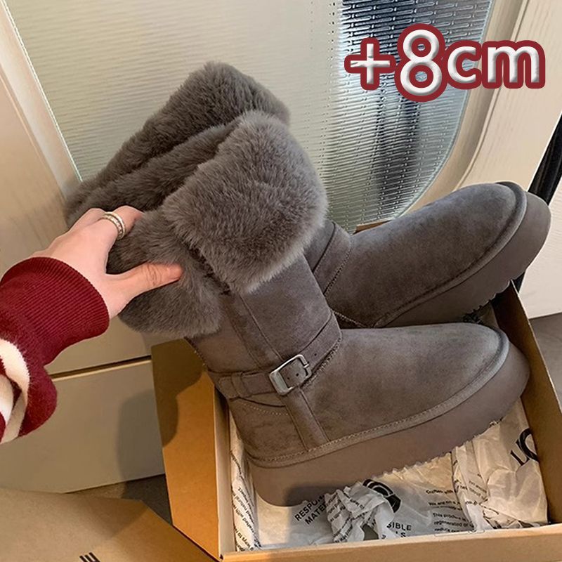皮毛一体灰色雪地靴女2025冬季新款厚底增高加绒加厚长筒雪地棉鞋