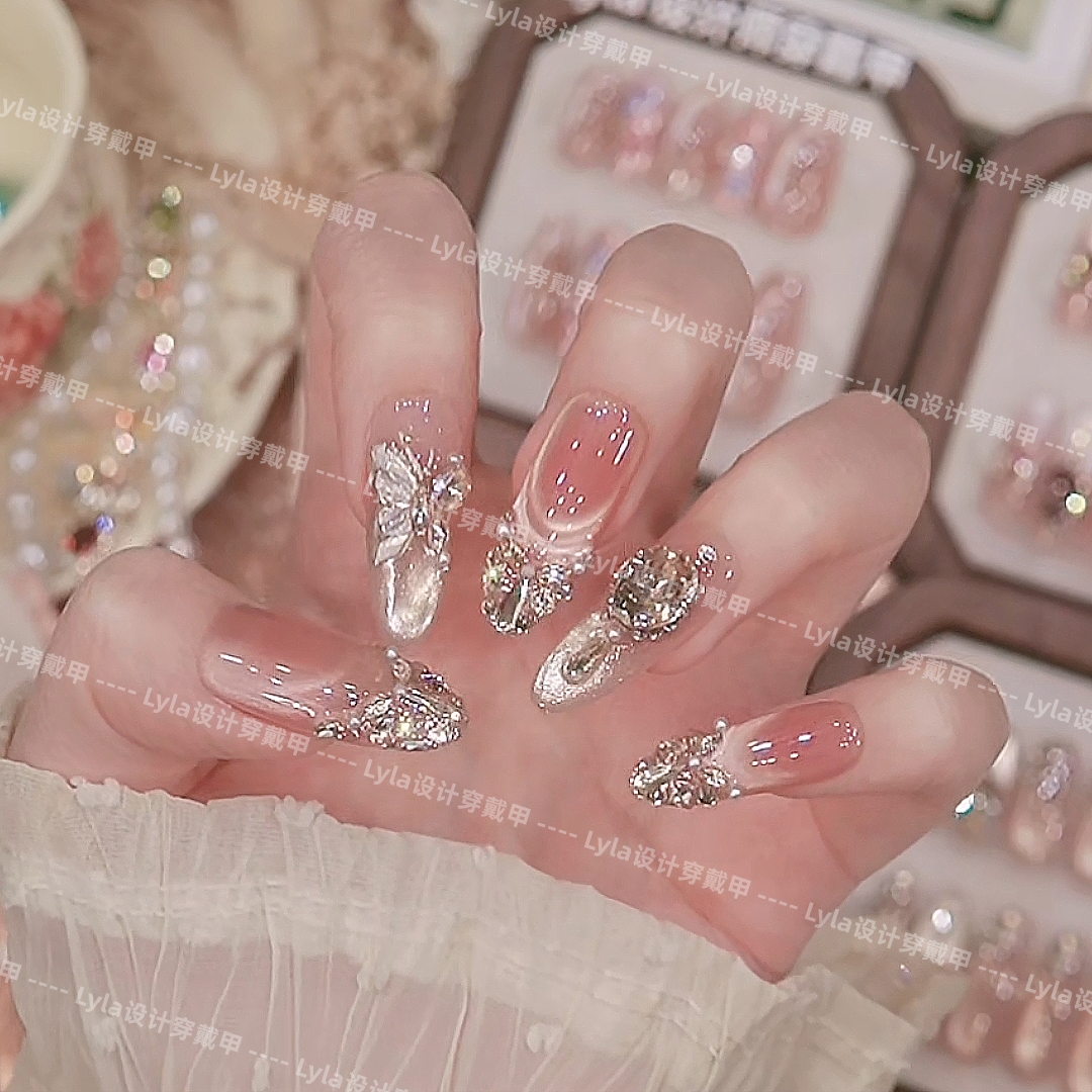 【金纱星蝶】高级5A锆石钻纯手工穿戴甲显白气质高级穿戴甲