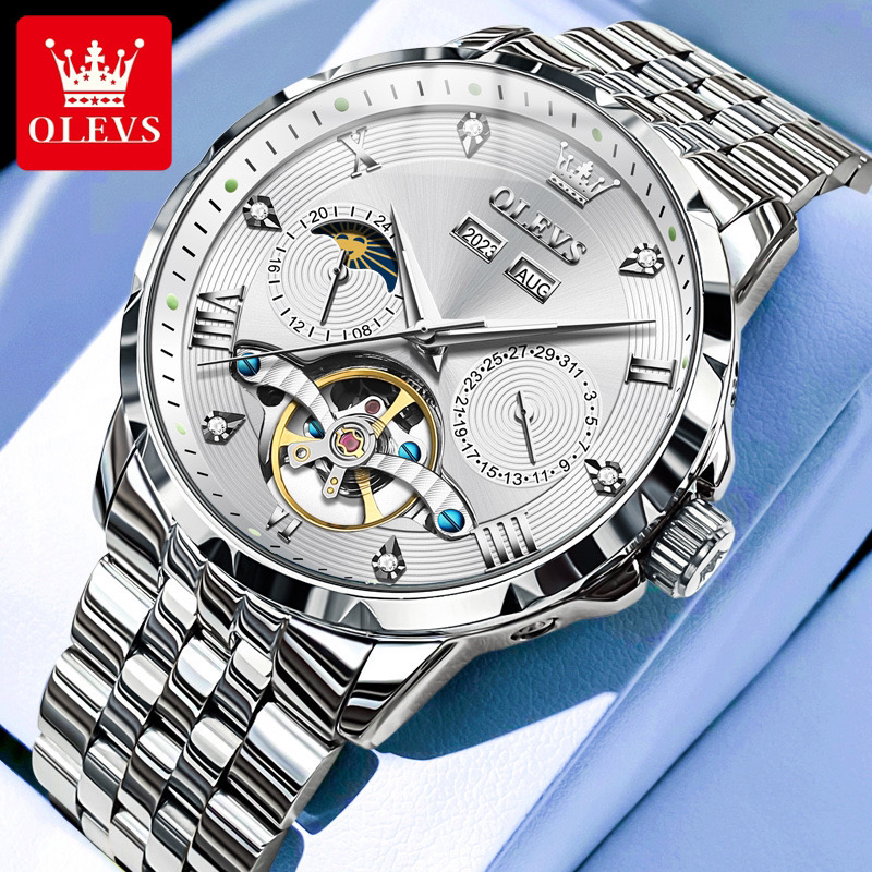 明星代言欧利时品牌手表多功能自动机械表夜光防水月相男表7023