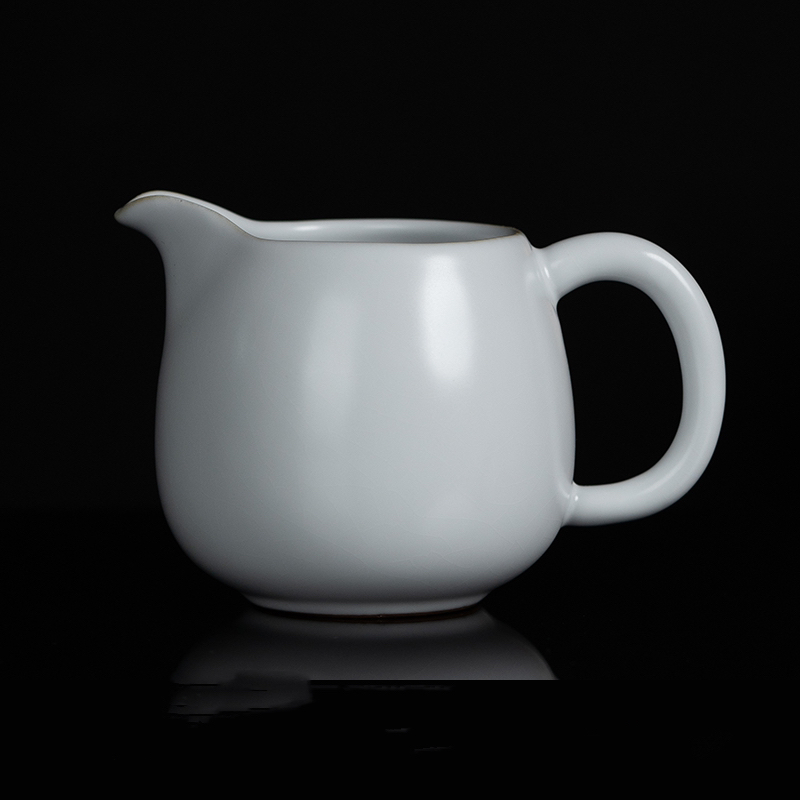 弘茗道 可养开片铁胎月白汝窑公道杯 茶漏一体全瓷过滤茶器