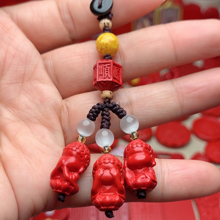 天然辰砂工艺品朱砂钥匙扣