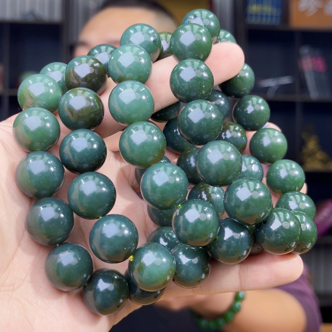 和田玉未镶嵌手串天然和田玉新疆且末瓷蓝卡16多样性发其一微瑕