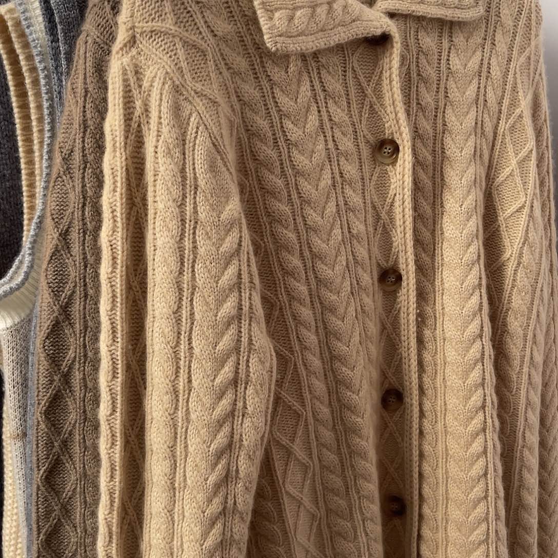 Polo领纽花羊绒开衫