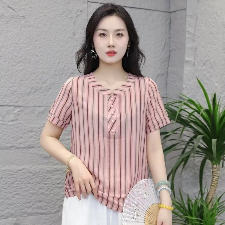 条纹专柜撤柜妈妈装衣服女短袖重工爆款2025新款夏季显瘦T恤