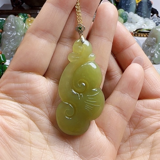 和田玉颈饰银S925镶嵌