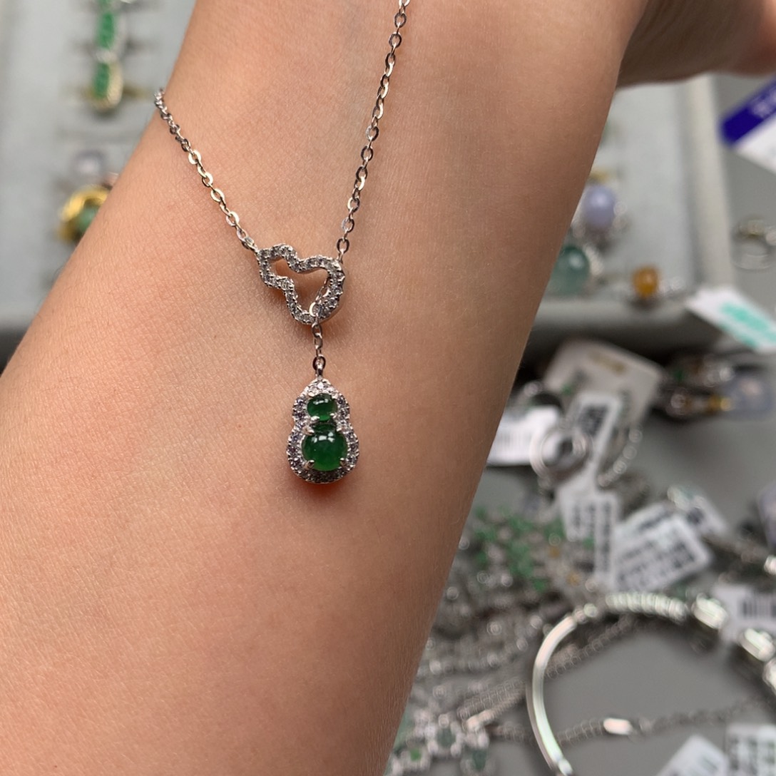 一***夭翡翠银S925镶嵌戒指项链