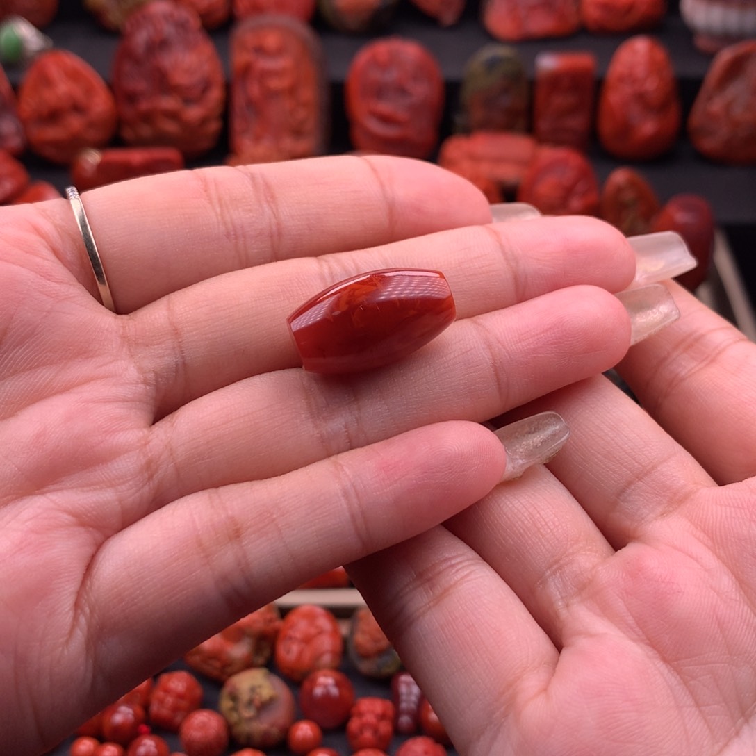 南红玛瑙南红川料原矿高品筒珠12.3mm未镶嵌当*
