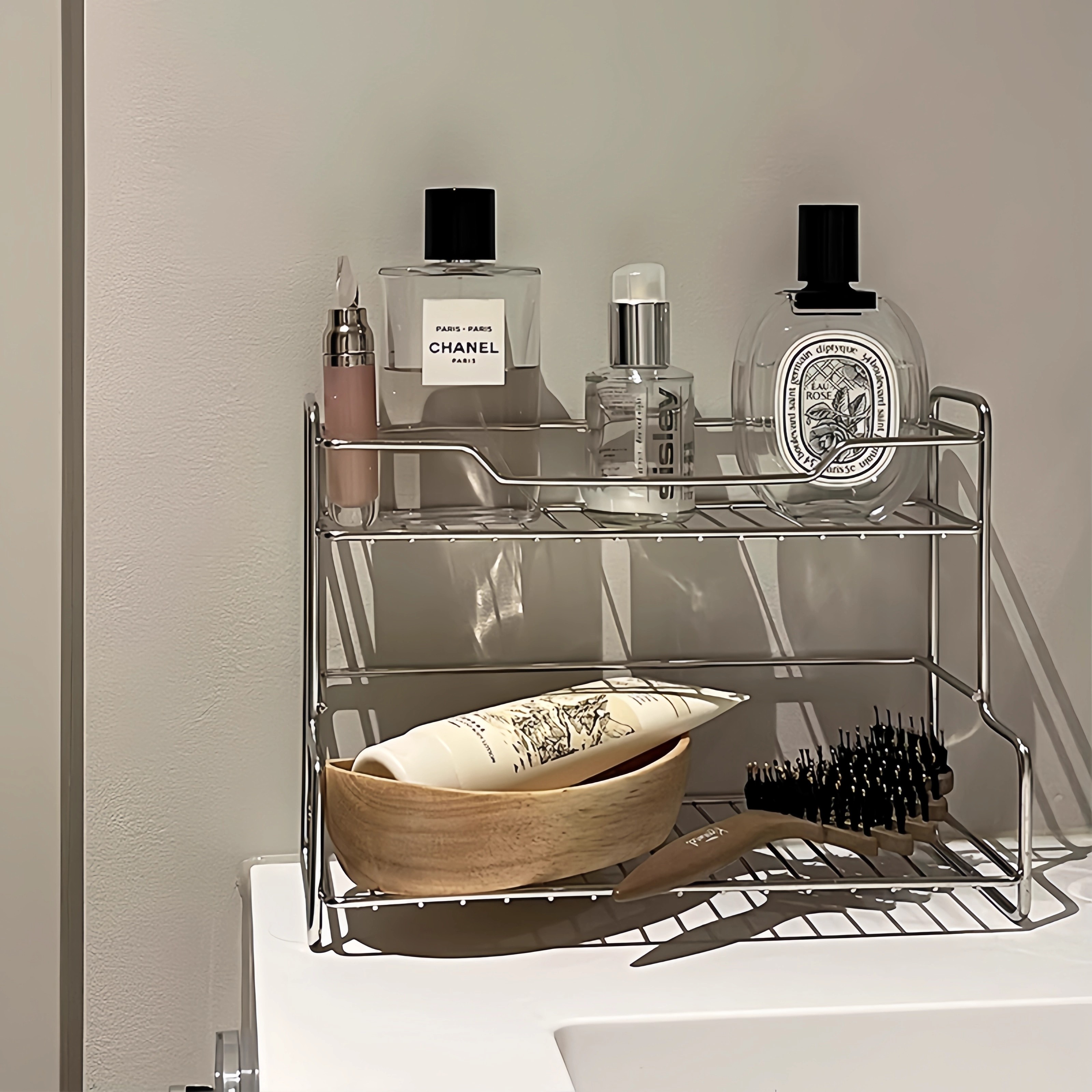 新款双层置物架不锈钢调味架多功能家居浴室洗漱用品收纳沥水杯架