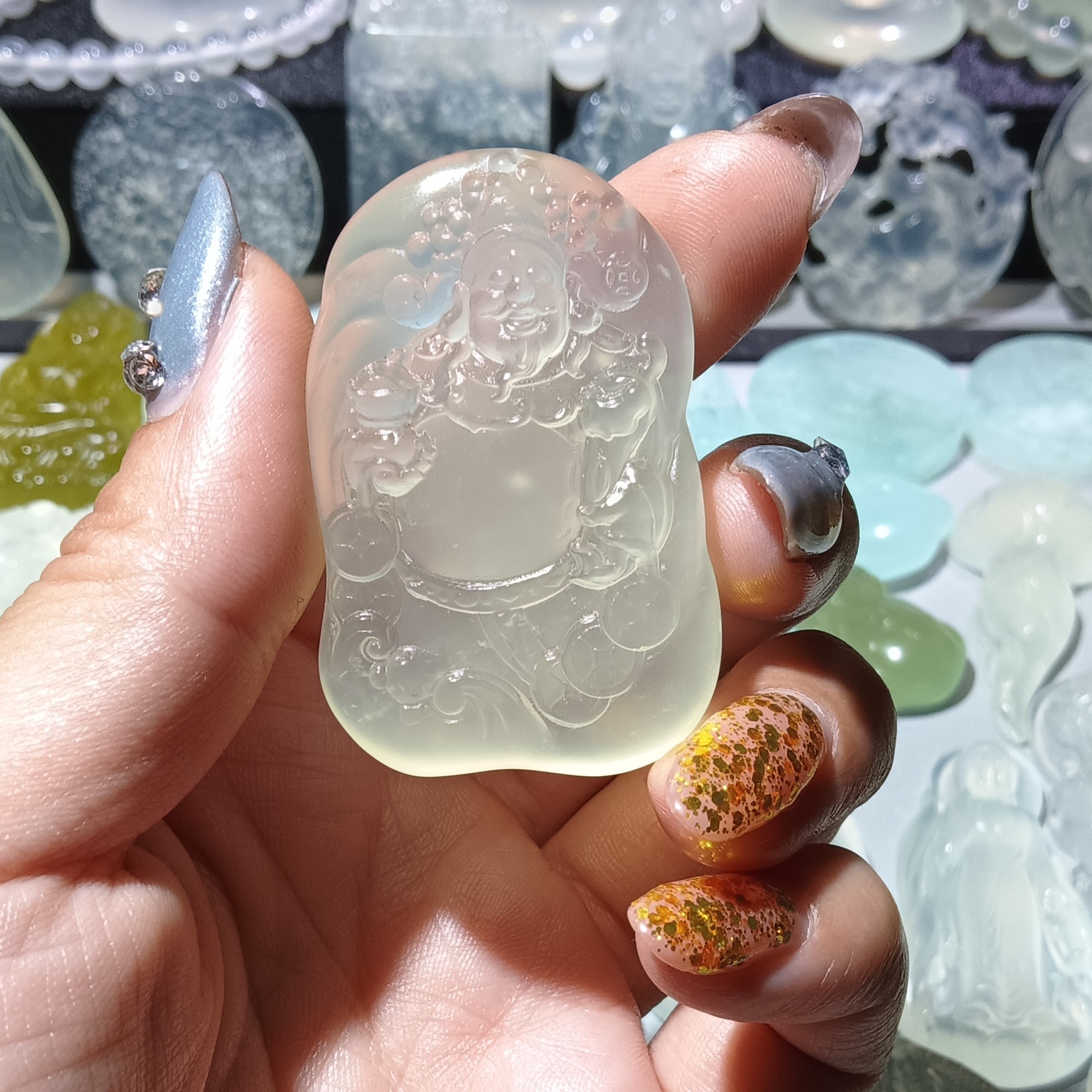 天然岫玉文财神吊坠（47.7*32*10.1）