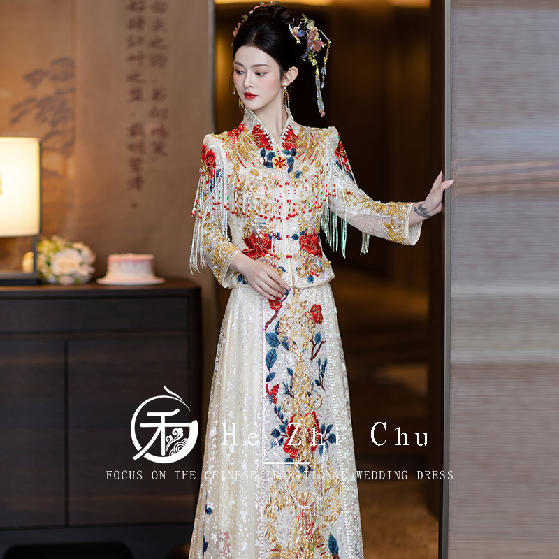 秀禾服2025新款奢华大气新娘出阁礼服香槟玫瑰敬酒服中式结婚嫁衣