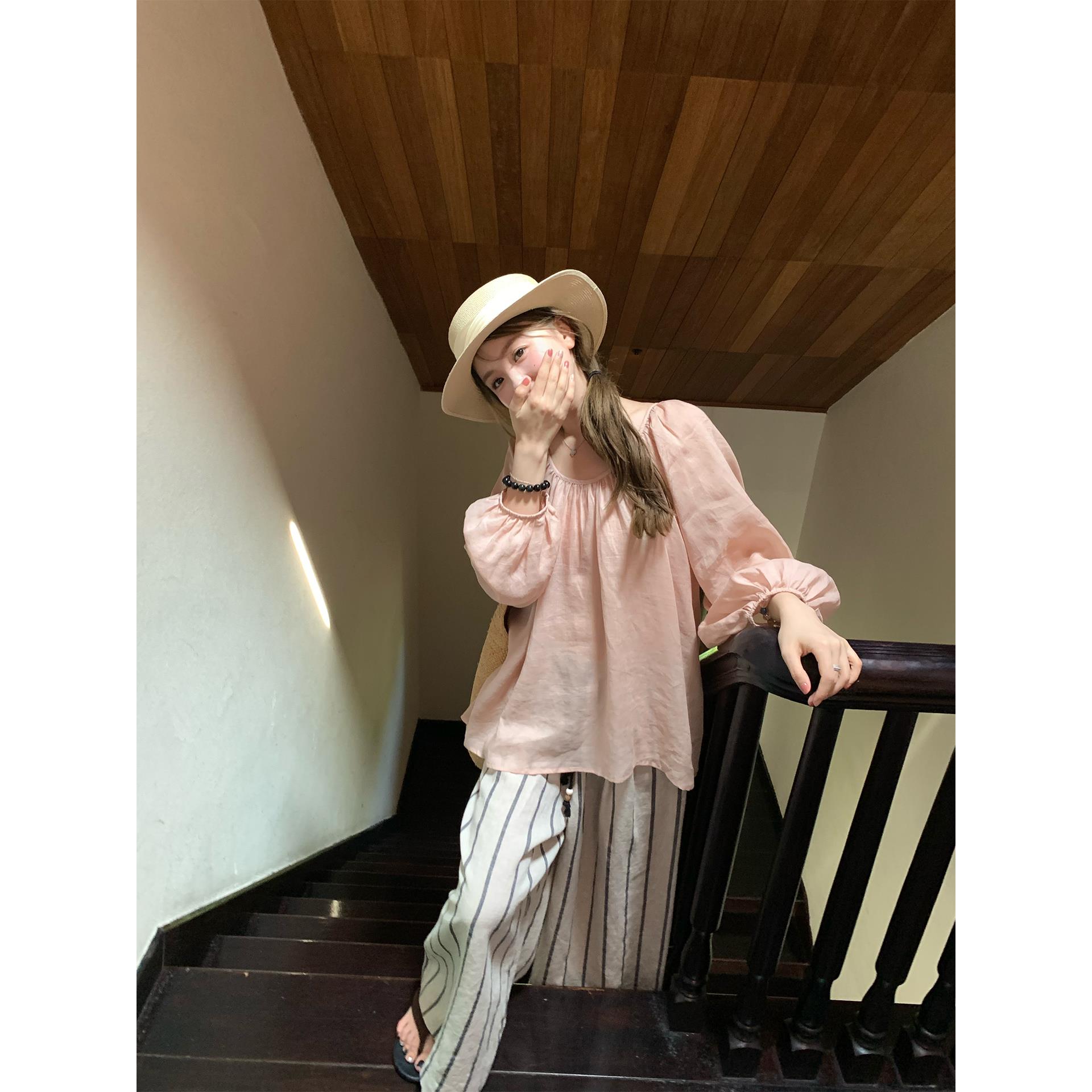 2025秋季新款 会呼吸的轻盈感灯笼袖上衣女两面穿小衫 甜美设计感