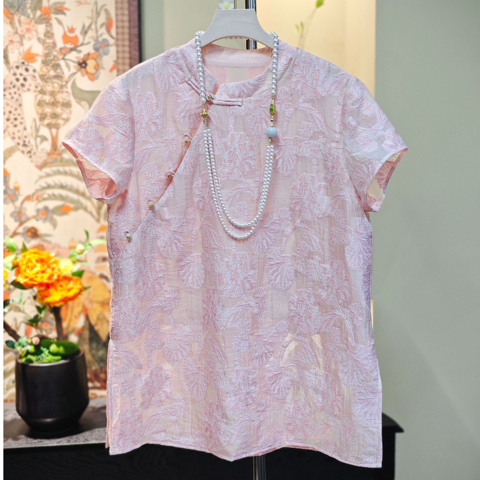 新中式提花三色国风高级气质宽松优雅洋气上衣女装