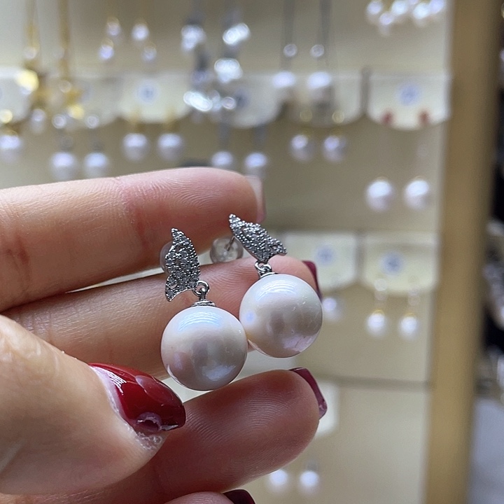 淡水珍珠耳饰银S925镶嵌