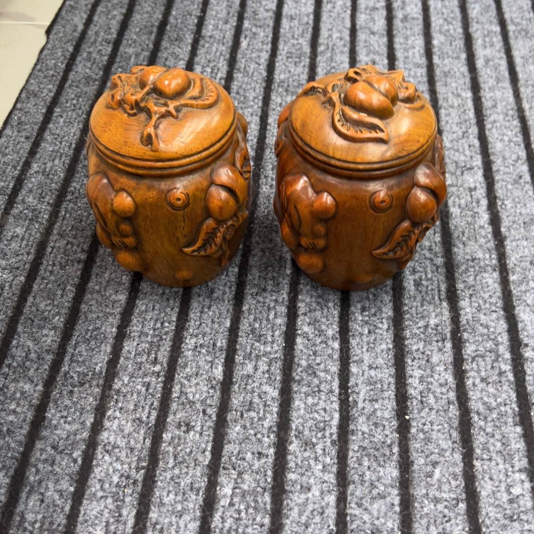 浓***生花梨木茶叶罐一对