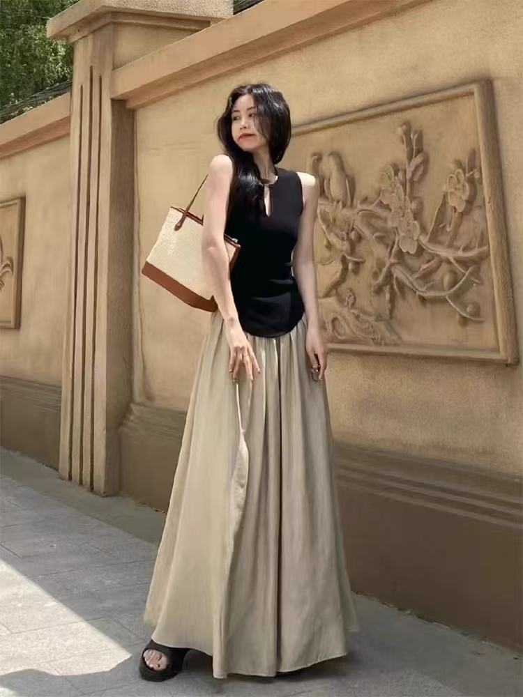 新中式上衣女装时尚套装收腰无袖背心复古港风轻熟风
