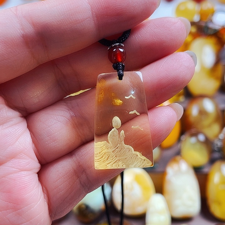 琥珀未镶嵌戒指吊坠