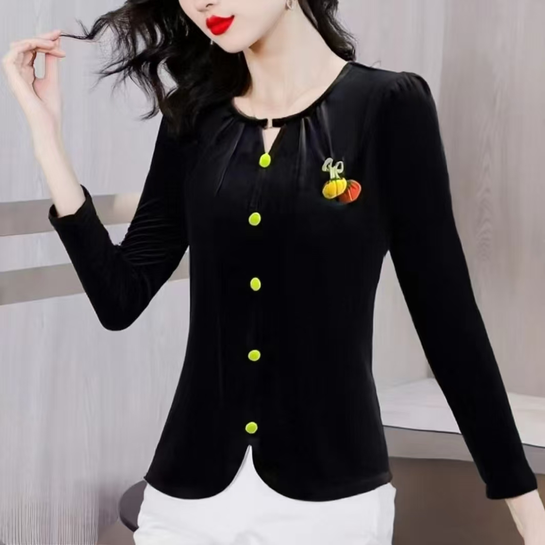 2025秋季新款丝绒长袖时尚百搭气质收腰打底衫女