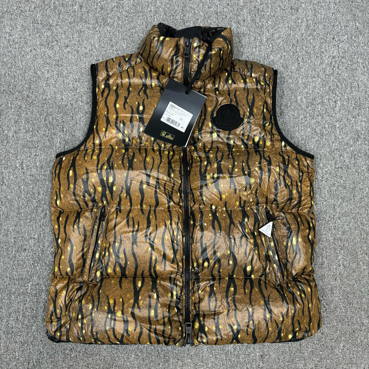 未使用 MONCLER 11069927 棕色花纹羽绒马甲背心 未使用带吊牌6码
