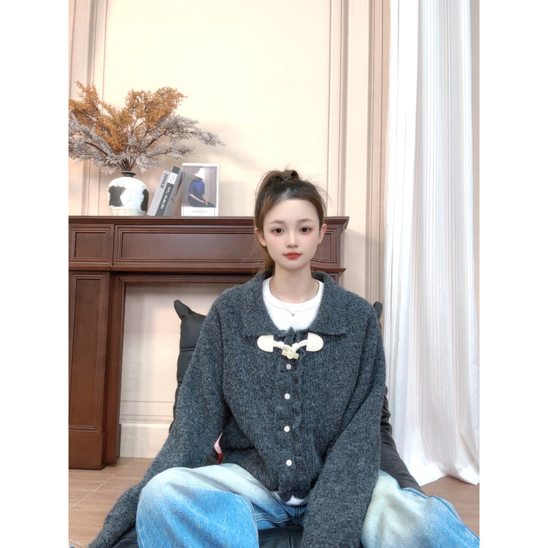 CDD STUDIO 陈甸甸脱墨雪山多彩毛衣女宽松慵懒风百搭A239灰