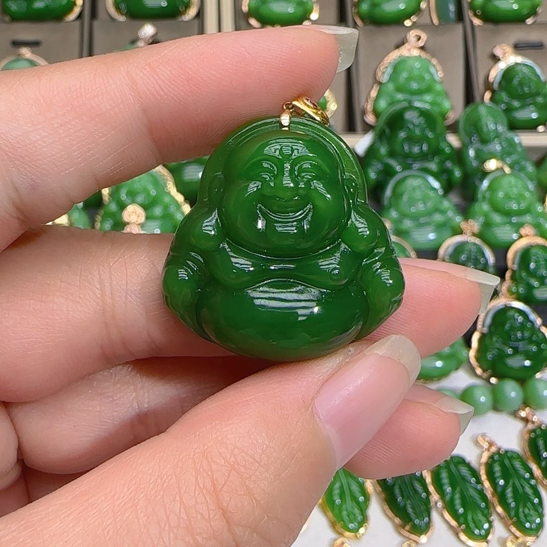 和田玉（碧玉）吊坠(不含链)18K金镶嵌岁***好