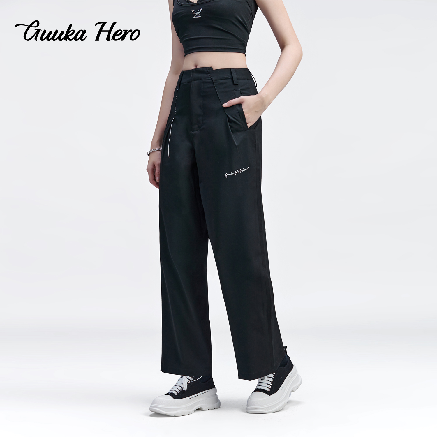 GUUKA HERO小众设计感西装裤女夏季收腰捏褶直筒休闲长裤高腰显瘦