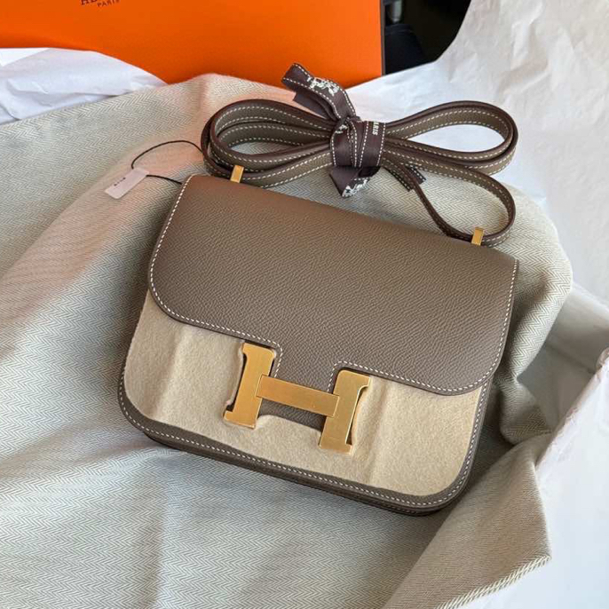 未使用 Hermes/爱马仕 康康19 大象灰金扣单肩包  Z刻 