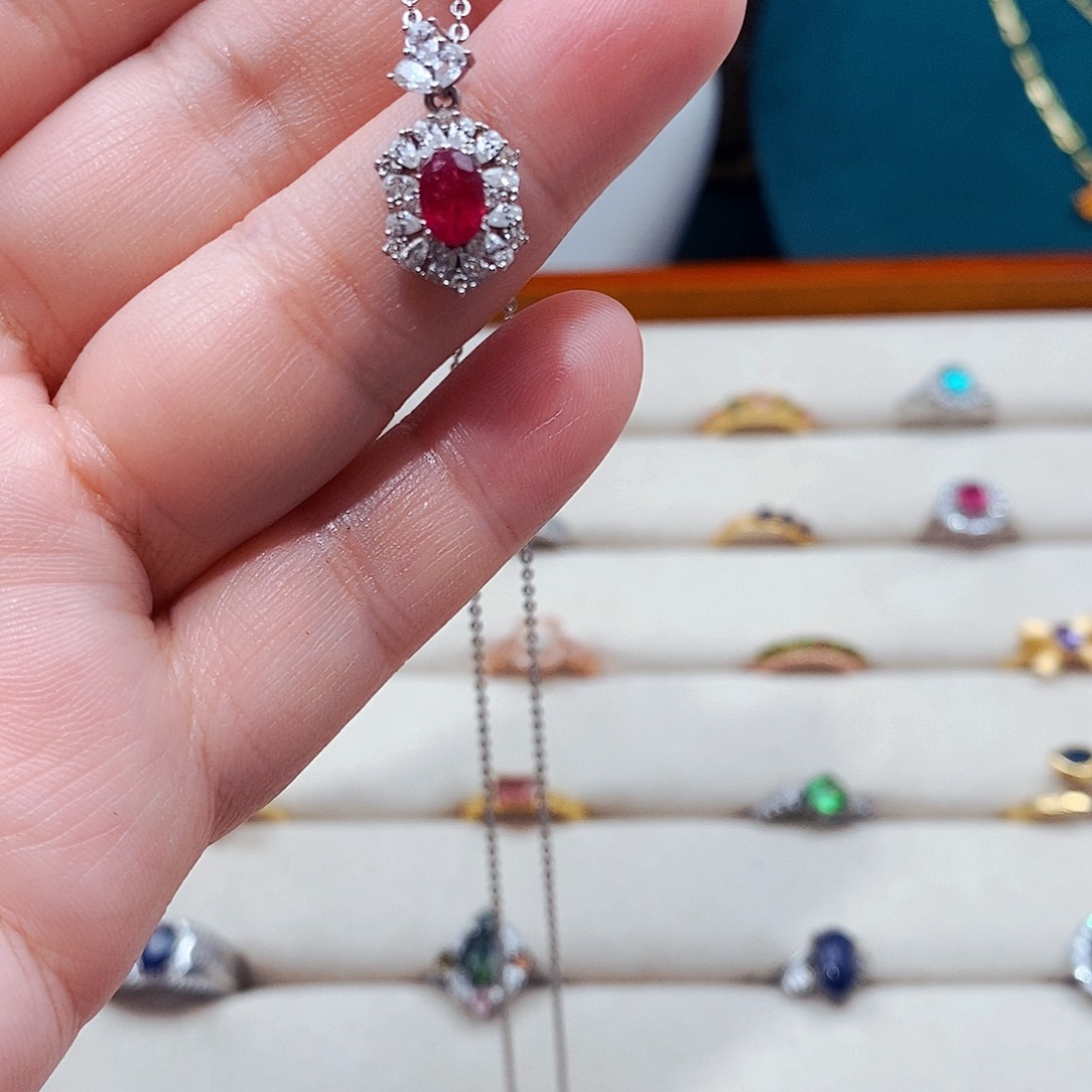 红宝石颈饰银S925镶嵌
