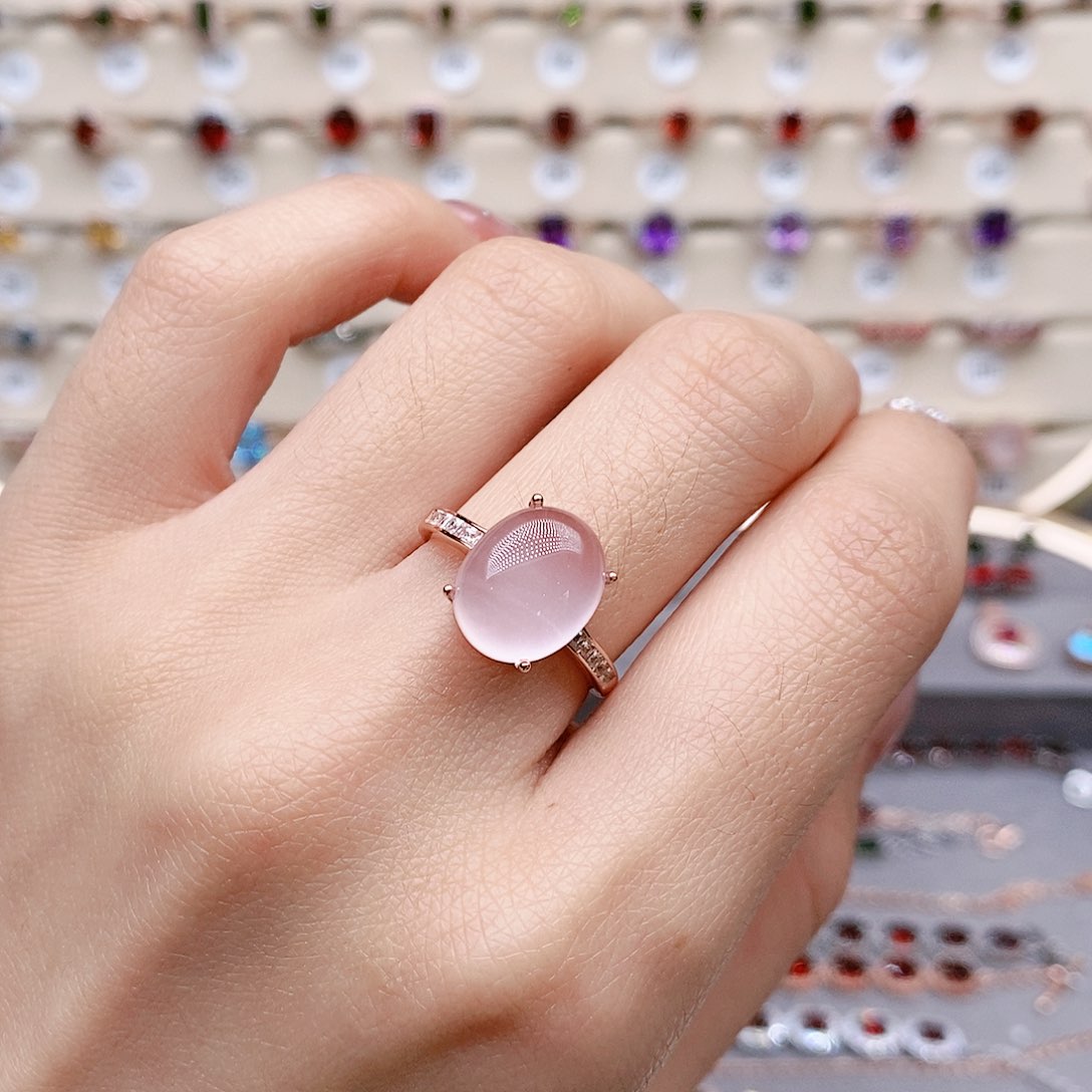 芙蓉石戒指银S925镶嵌戒指