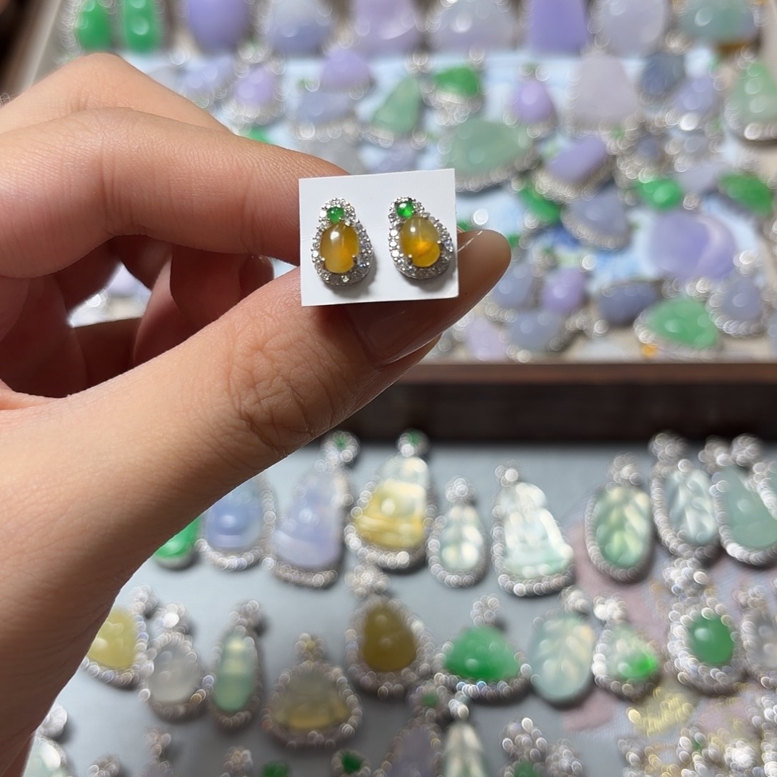 翡翠银S925镶嵌耳钉