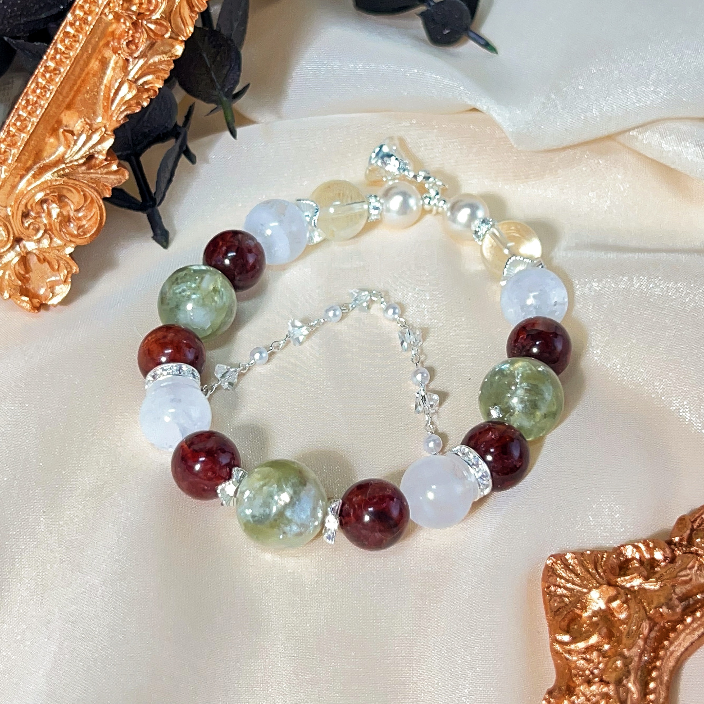 【平安夜】圣诞定制款闪灵牛血红娇花绿祖母晶天然水晶手串一物一证