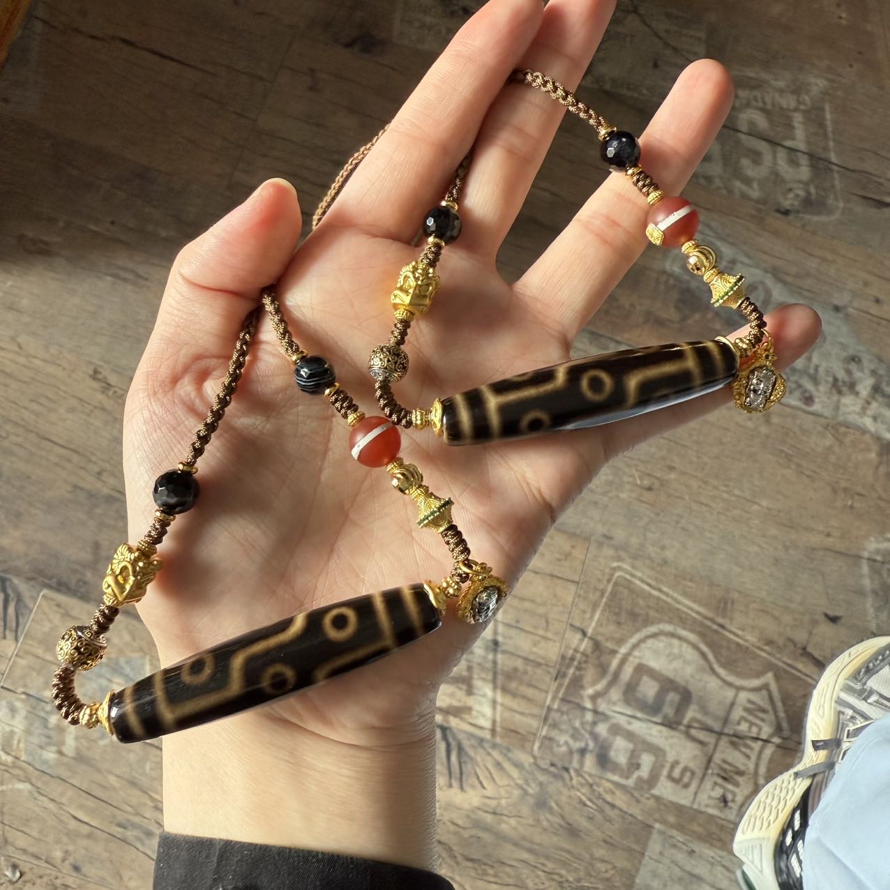 【曹美丽精选】H51568-玛瑙DIY脖挂（九眼）-多样性发其一-57x12mm