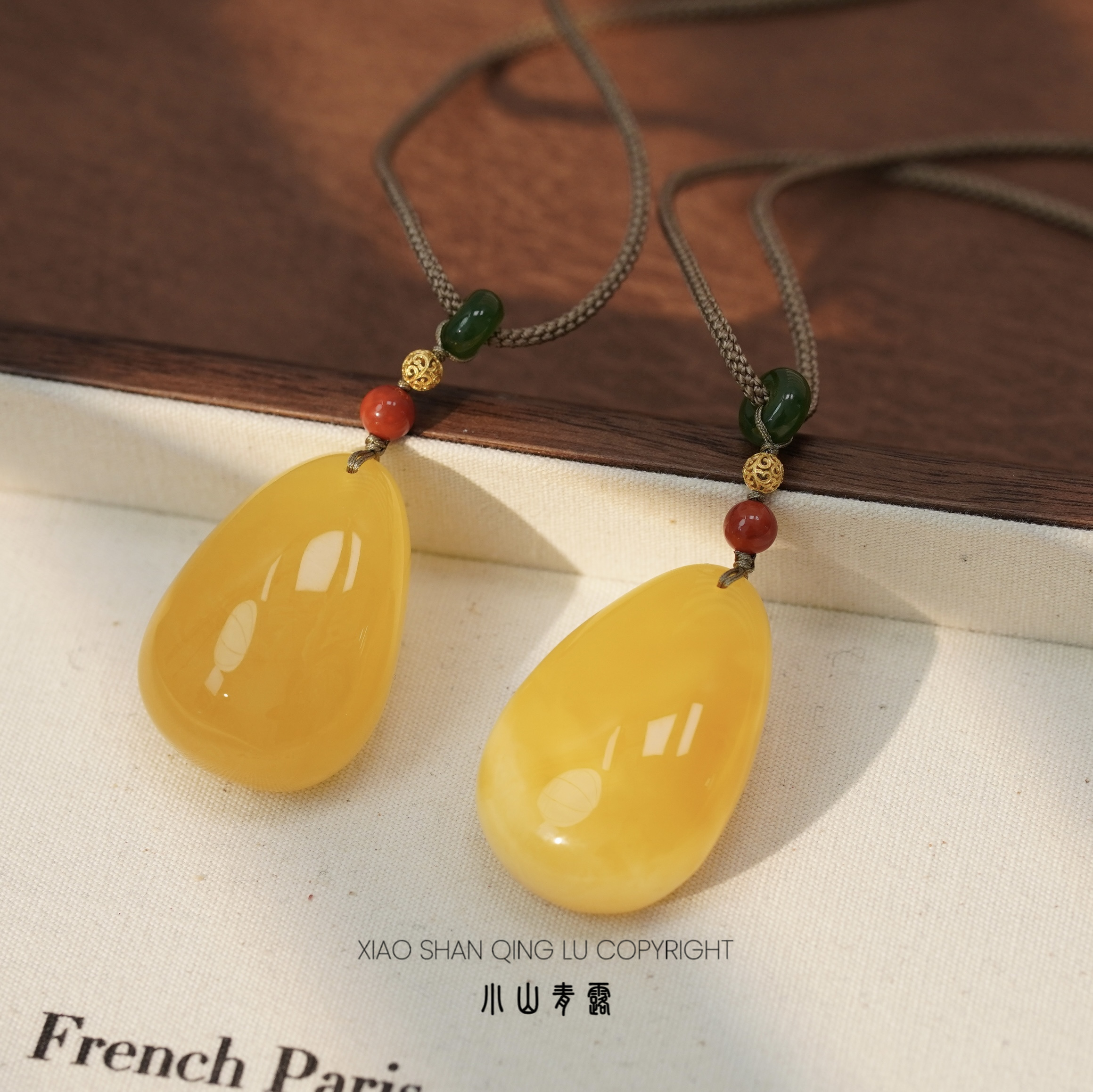 孤品【FG1417】蜜蜡水滴毛衣链18K金镶嵌长65cm可调节-多样性发其一