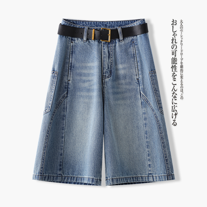 复古高腰宽松显瘦五分牛仔裤女夏季2025新款休闲直筒阔腿百搭裤子