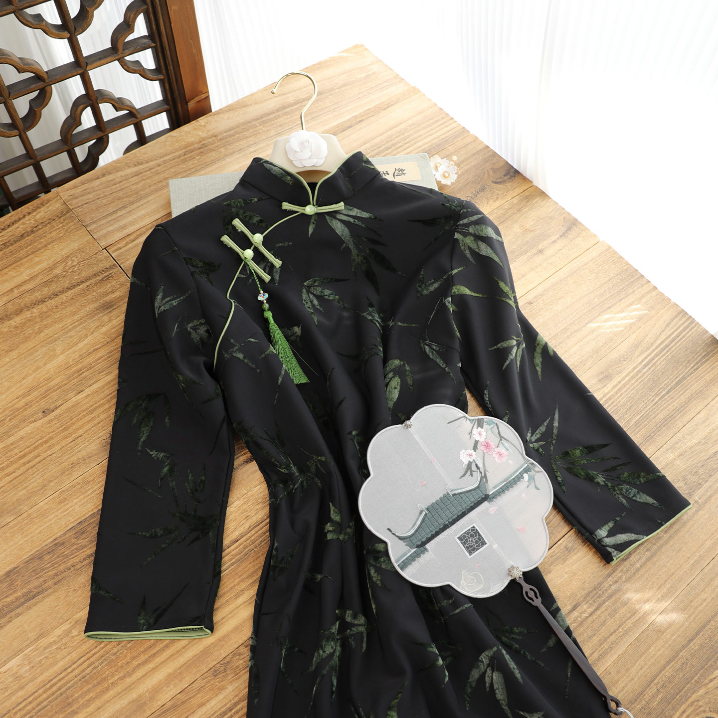 俏娘鱼黑色复古新中式长袖旗袍女2025秋季新款日常可穿改良年轻款