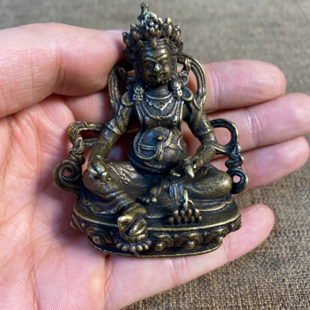 纯铜老胎黄财神摆件口袋佛