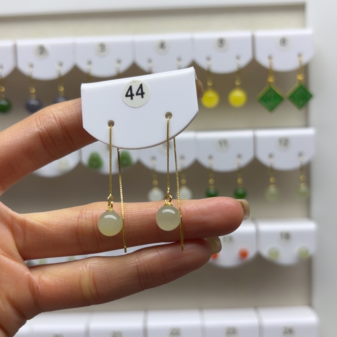 和田玉银S925镶嵌耳饰