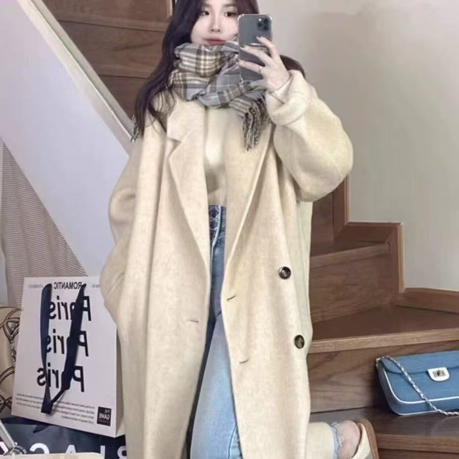 女秋冬毛呢外套双面丝毛冬季大衣韩版双排扣风