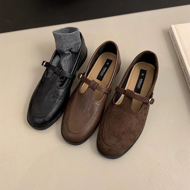 秋冬新款韩版小皮鞋女英伦风法式覆古软皮一脚蹬平底玛丽珍单鞋子