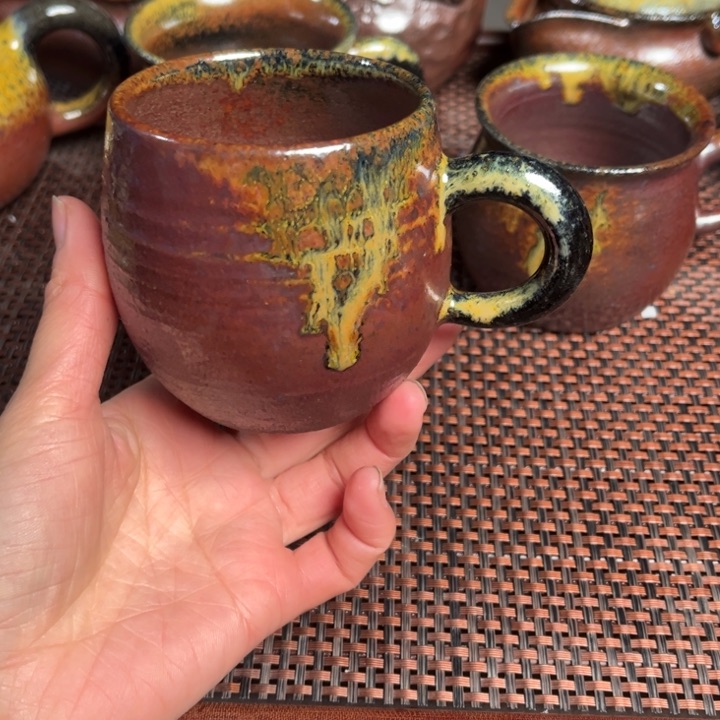 紫砂茶杯火红马克杯