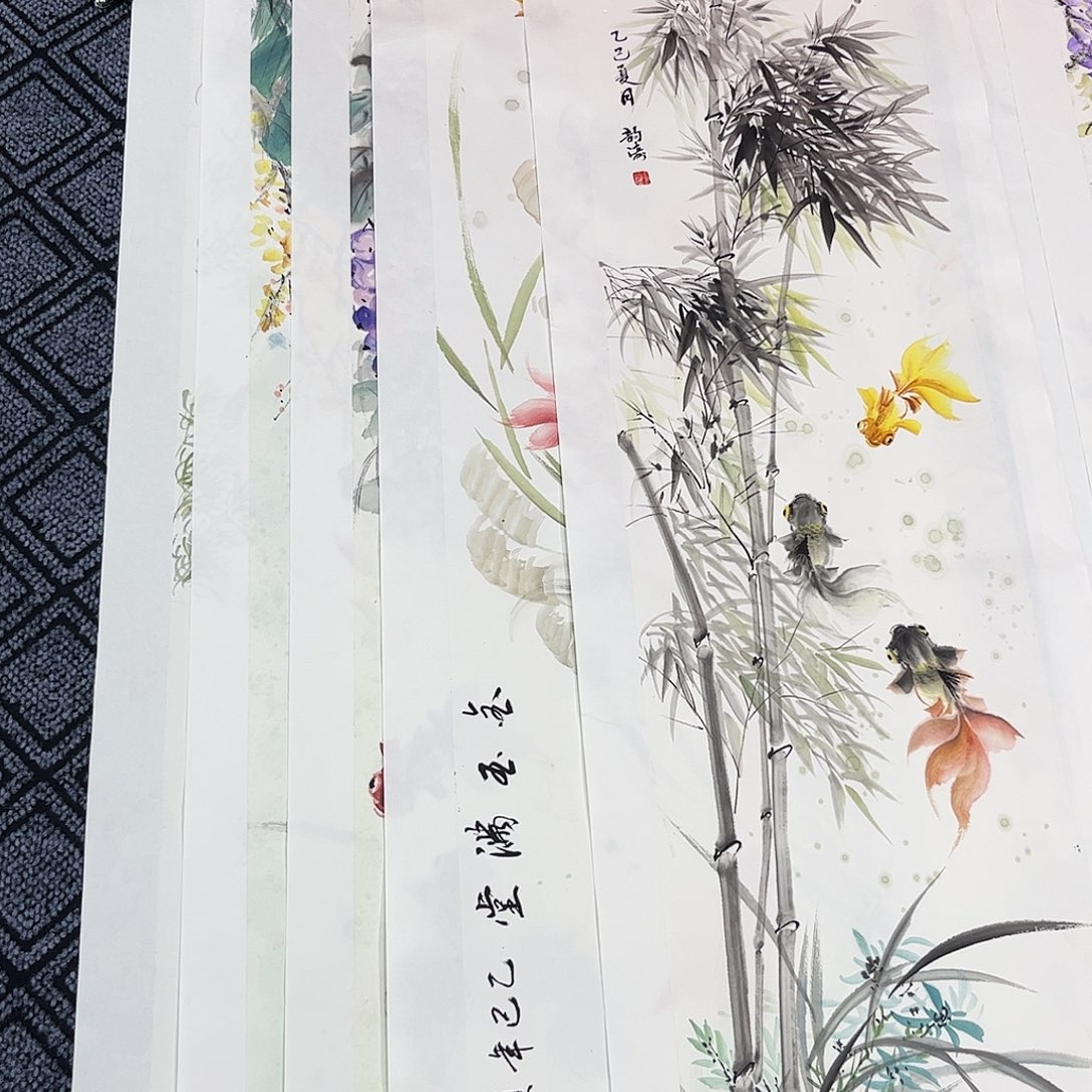 用***5国画龚韵涛老师四尺对开花鸟作品旭5